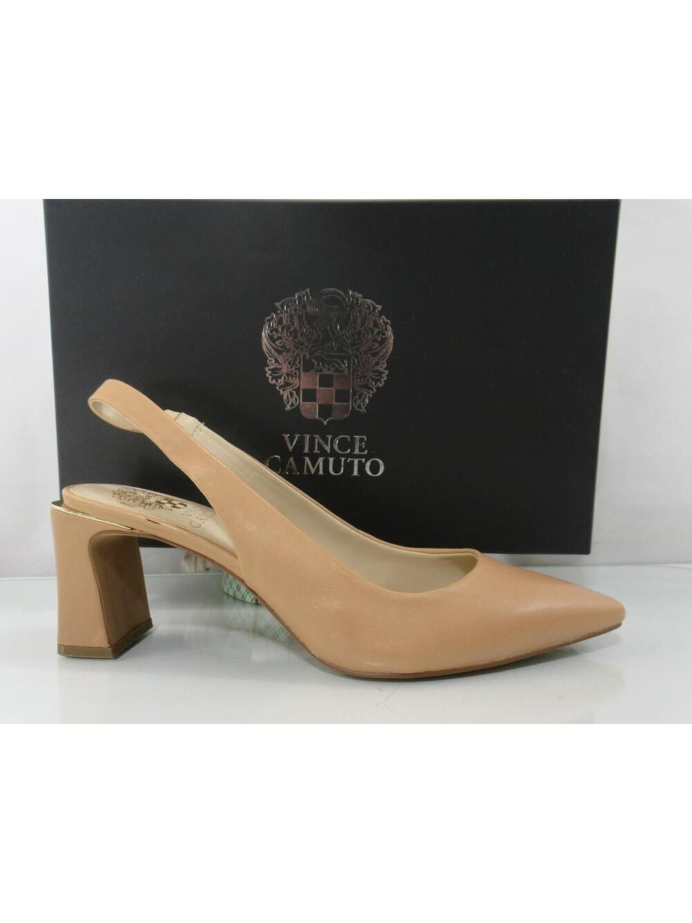 Vince Camuto Nude Tan Slingback Block Heel Pumps